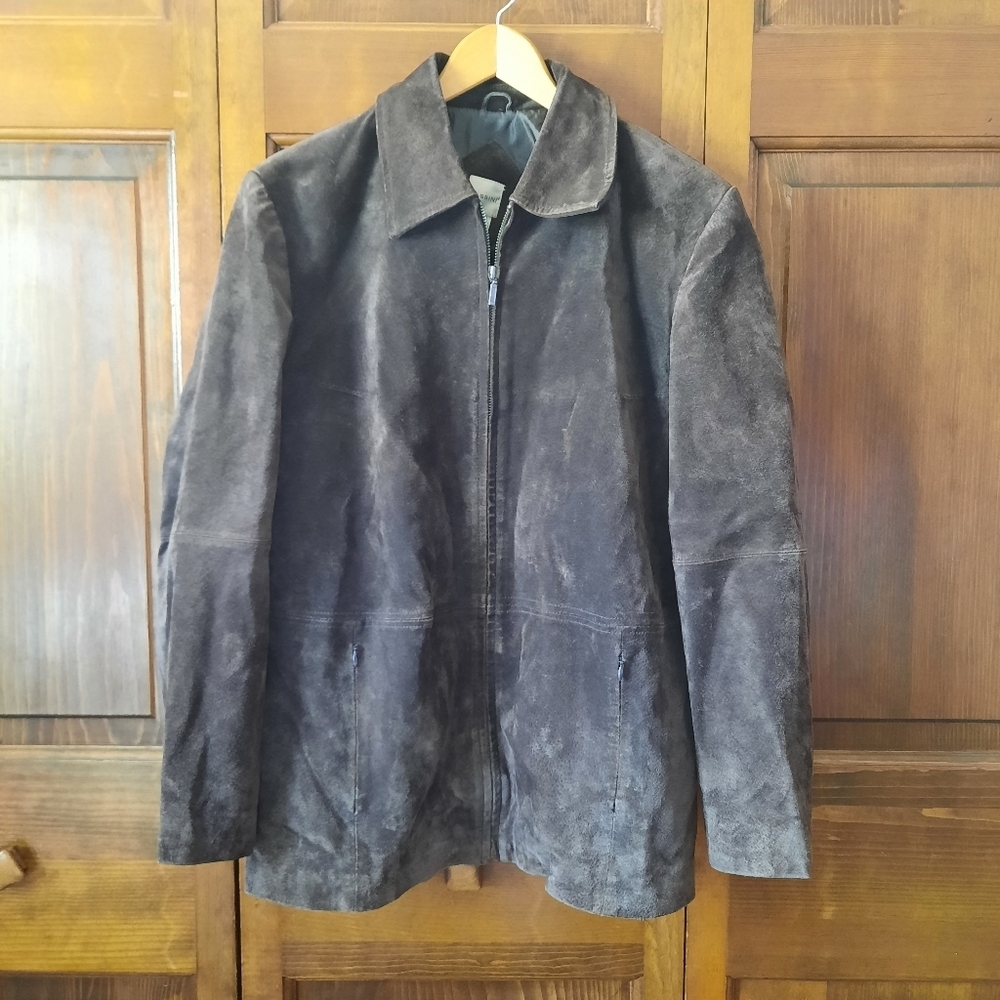 Vintage Y2K Massini Chocolate Brown Suede Leather Lined Jacket Coat Size Medium